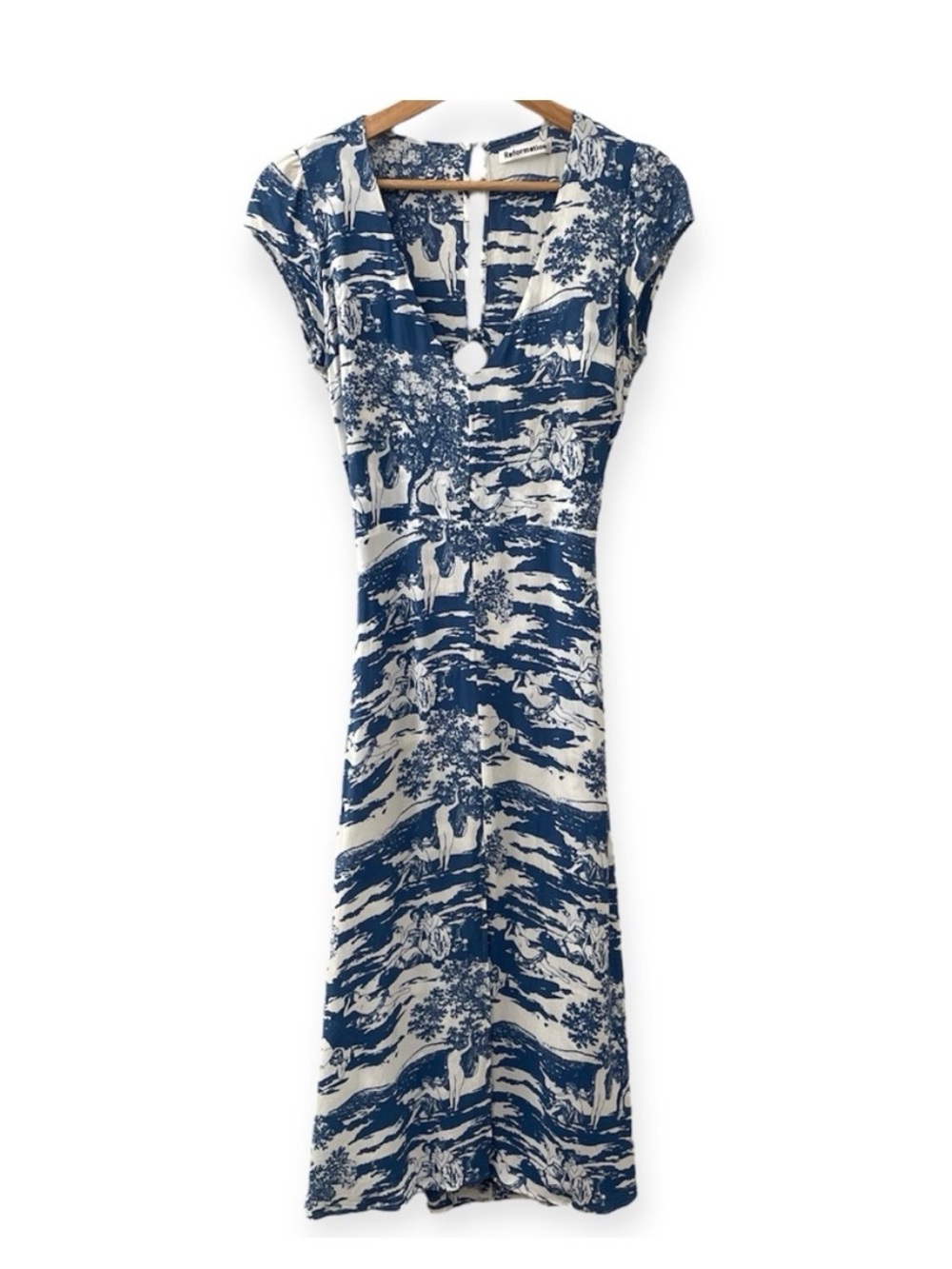 Reformation Naked Lunch Blue Gaven Dress Midi High Slit Cut Out Back 8